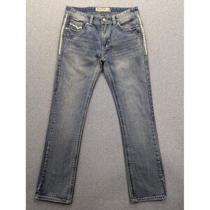 Blue Cult Jeans Mens 32x32 Blue Distressed Straight Leg Embroidered Denim Pants